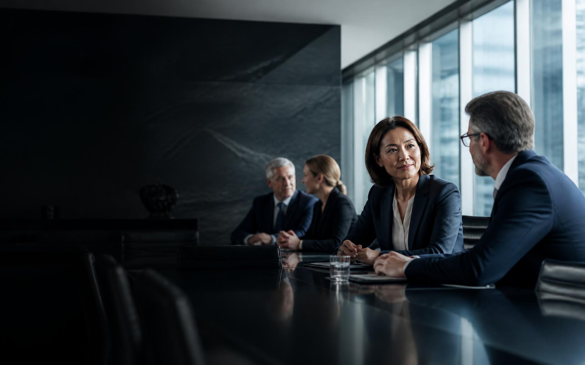 Senior professionals in a confidential leadership meeting